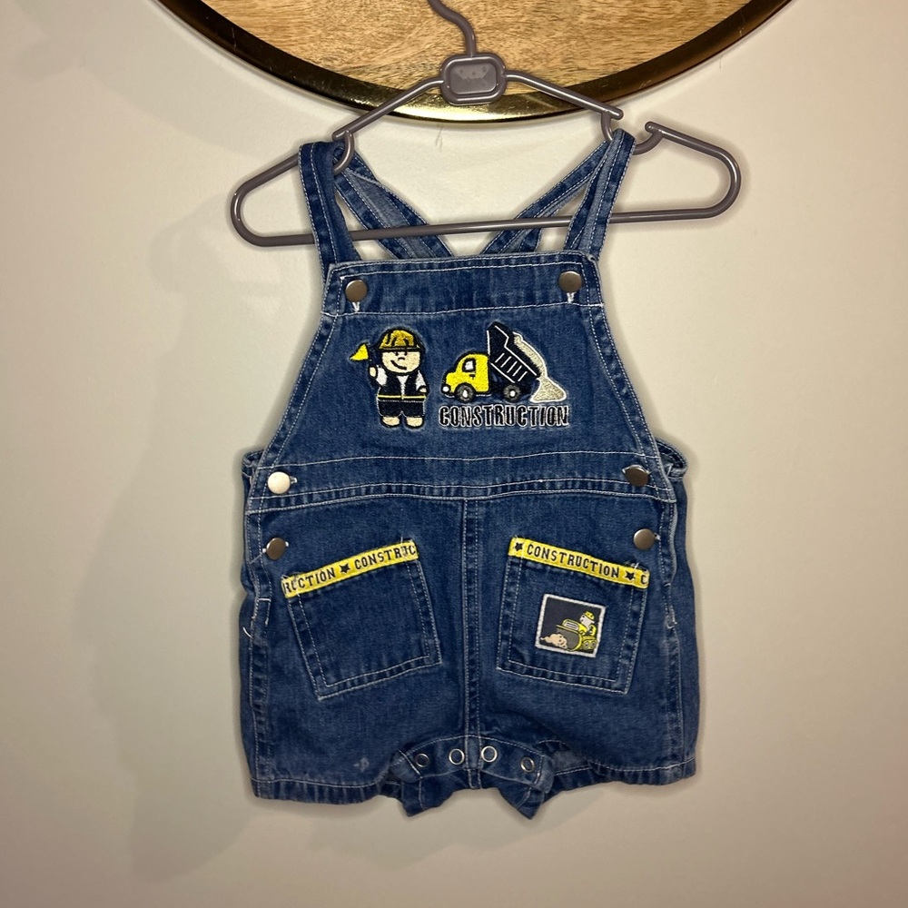 Source Unknown Kids Denim Overalls with Construction Theme